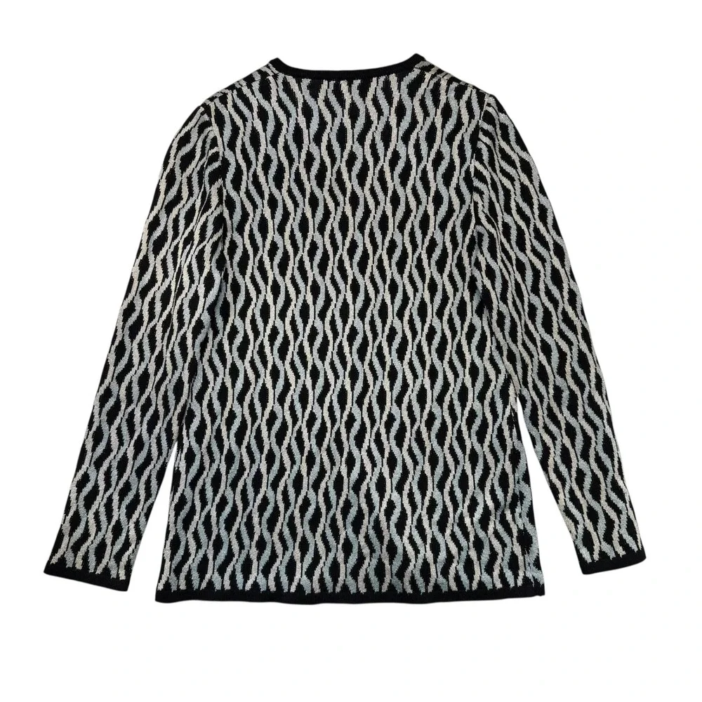 St John‎ Knit Cardigan Sweater Blue Black Geometric Old Money Vintage Size 6